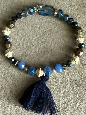 Handmade Navy Blue Tassel Beaded Bracelet